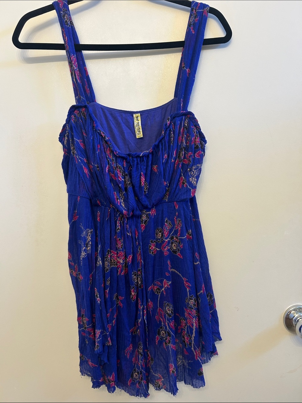 Free People Royal Blue Mini Dress with Pink Floral Print